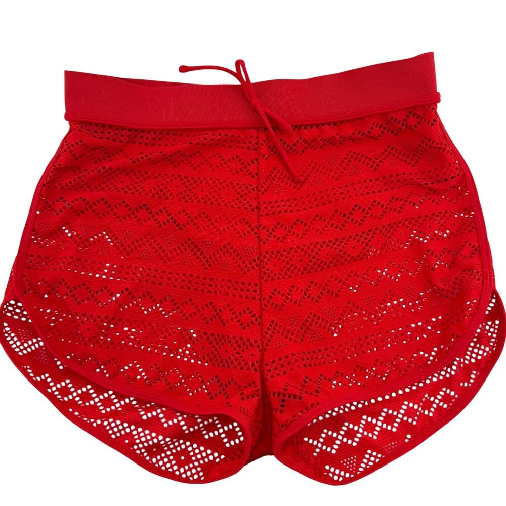 Red Laser Cut Swim Shorts Bikini Bottom 0XL